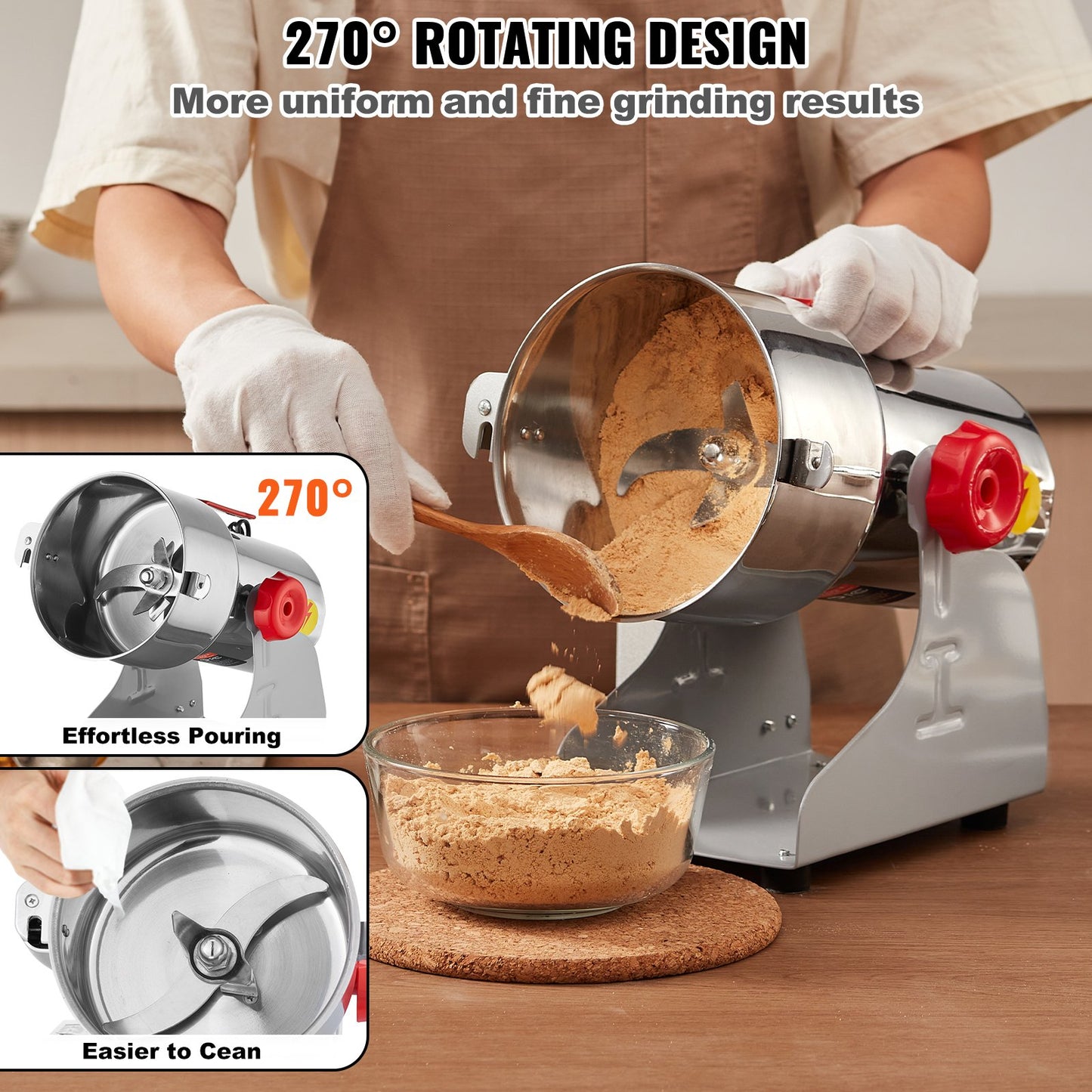 750g Electric Grain Mill Grinder, High Speed 2000W Commercial Spice