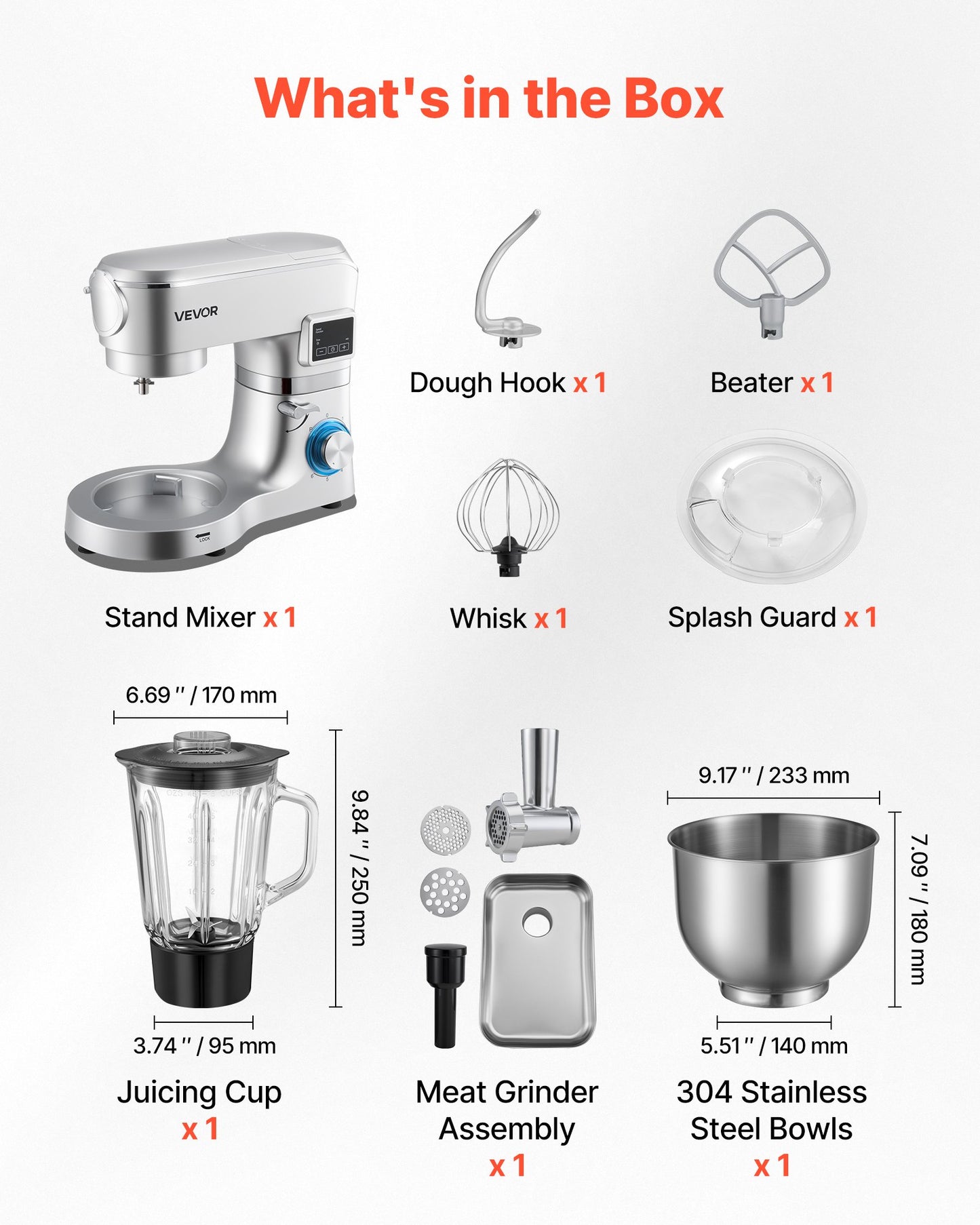 Stand Mixer, 5.7 L Electric Kitchen Mixer, 1500W Dough-Mixer, 6+P