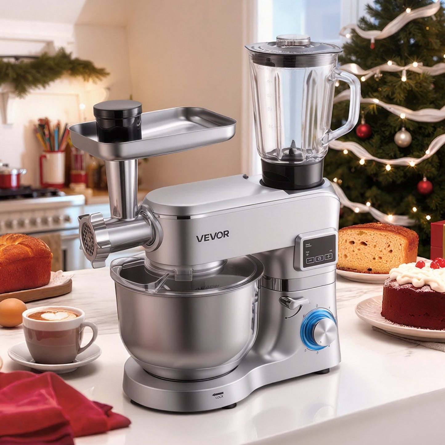 Stand Mixer, 5.7 L Electric Kitchen Mixer, 1500W Dough-Mixer, 6+P
