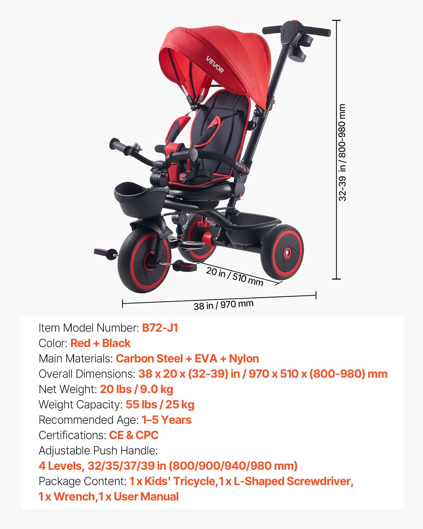 Toddler Tricycle & Stroller for 1-5 Year Old, 6-in-1 Kids Trike with