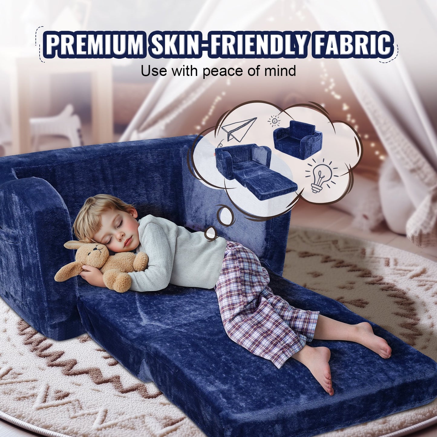 Kids Couch, 2-in-1 Toddler Chairs Comfy, Toddler Couch Sofa Bed Fold