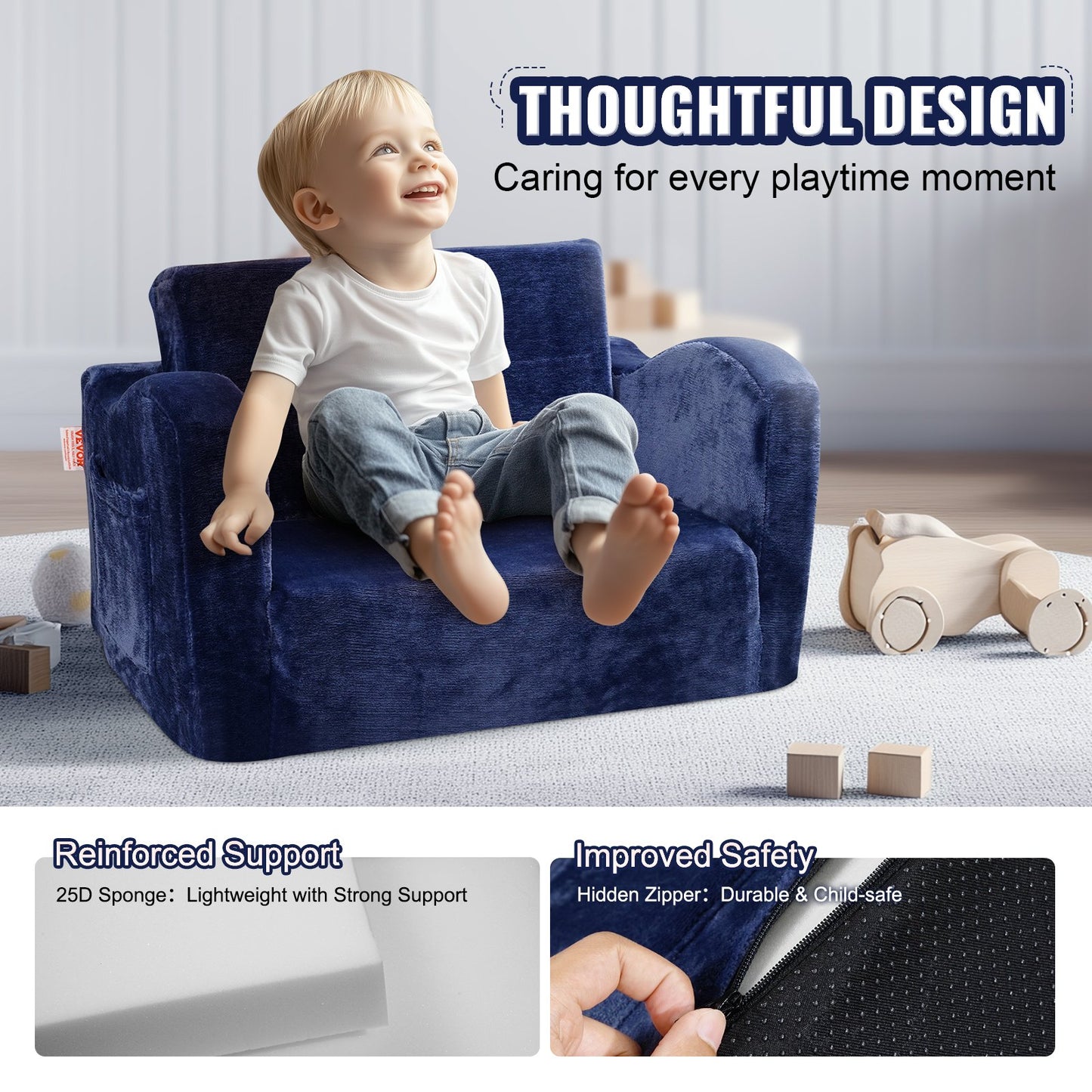 Kids Couch, 2-in-1 Toddler Chairs Comfy, Toddler Couch Sofa Bed Fold