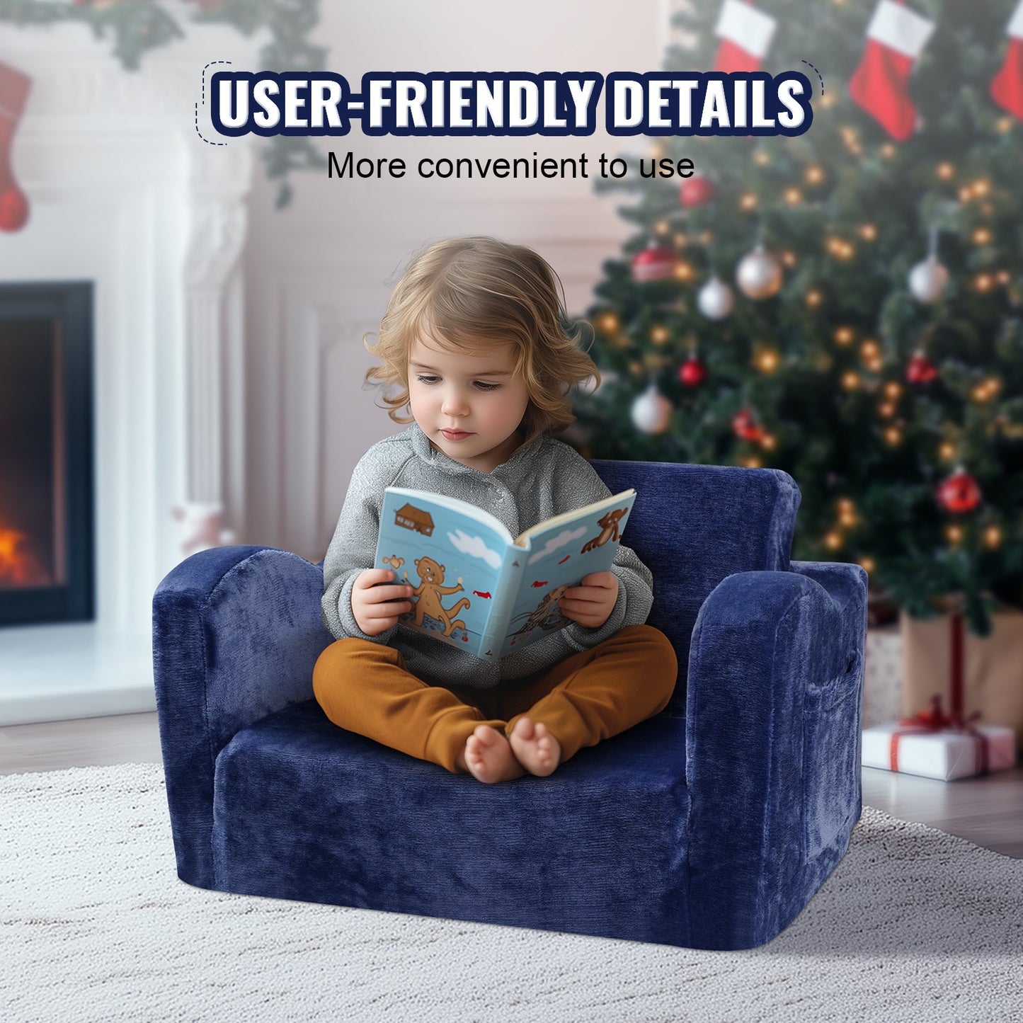 Kids Couch, 2-in-1 Toddler Chairs Comfy, Toddler Couch Sofa Bed Fold