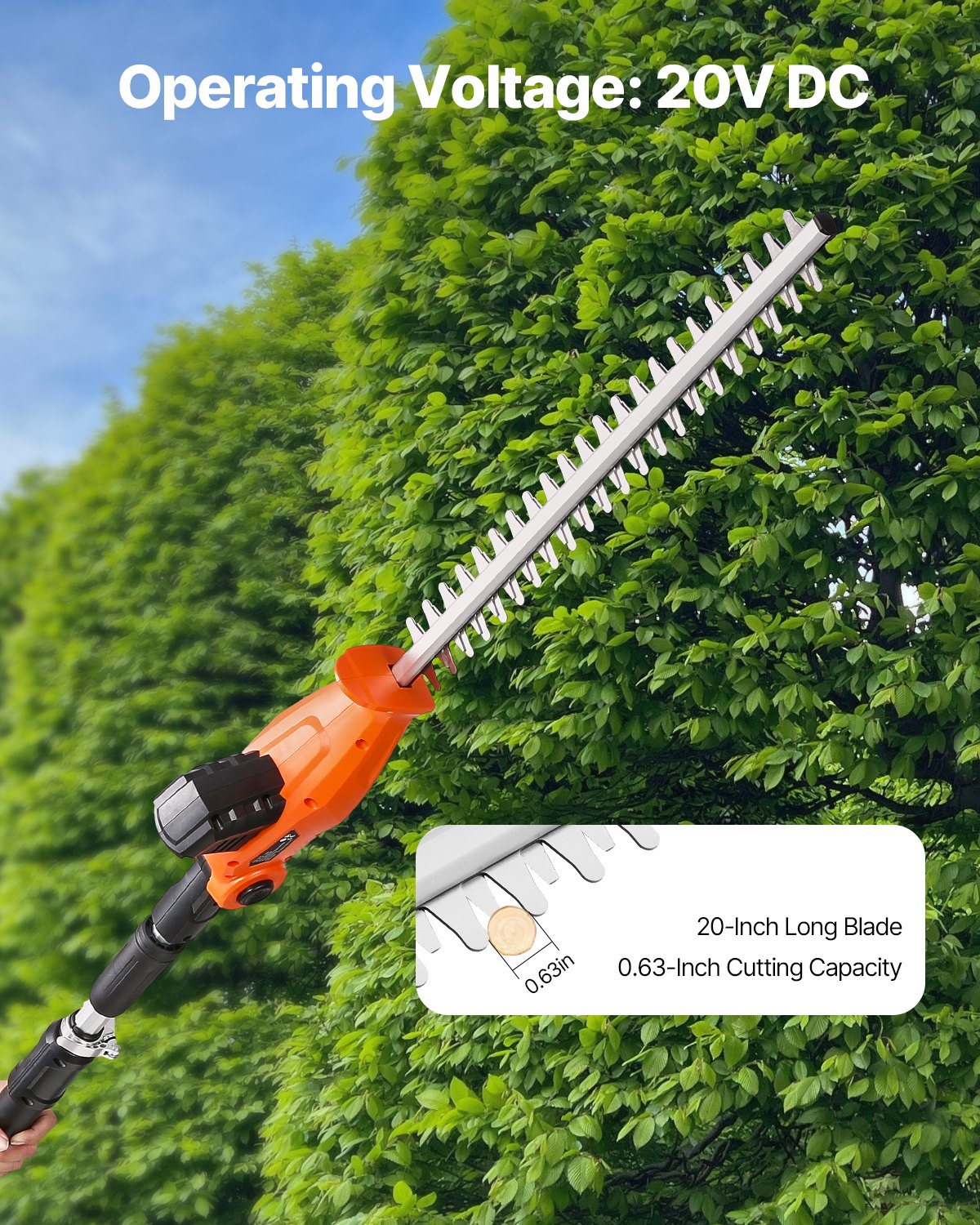Electric Hedge Trimmer, 1200 RPM, 6.2 - 7.8 Ft Extendable, Pole Hedge