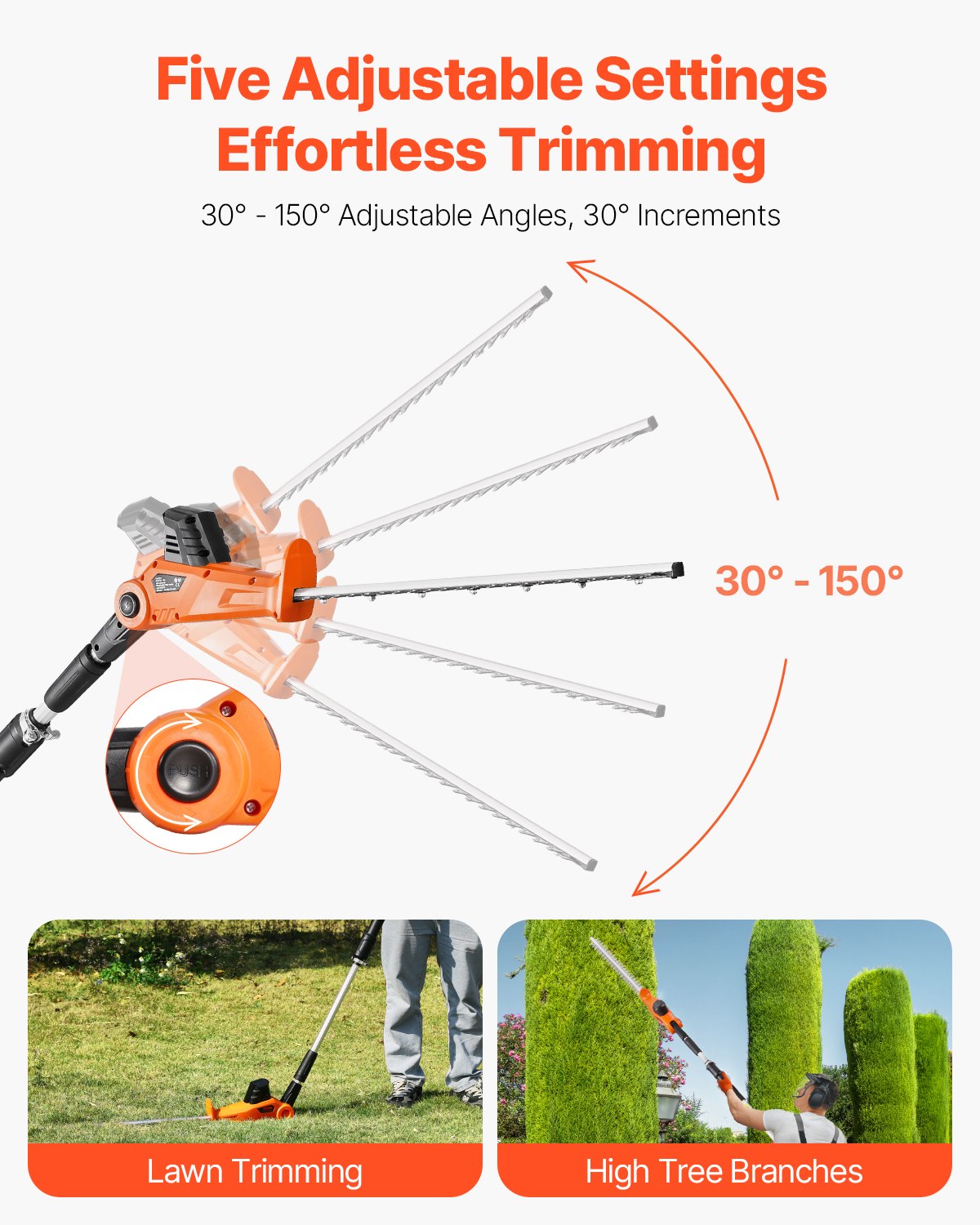 Electric Hedge Trimmer, 1200 RPM, 6.2 - 7.8 Ft Extendable, Pole Hedge