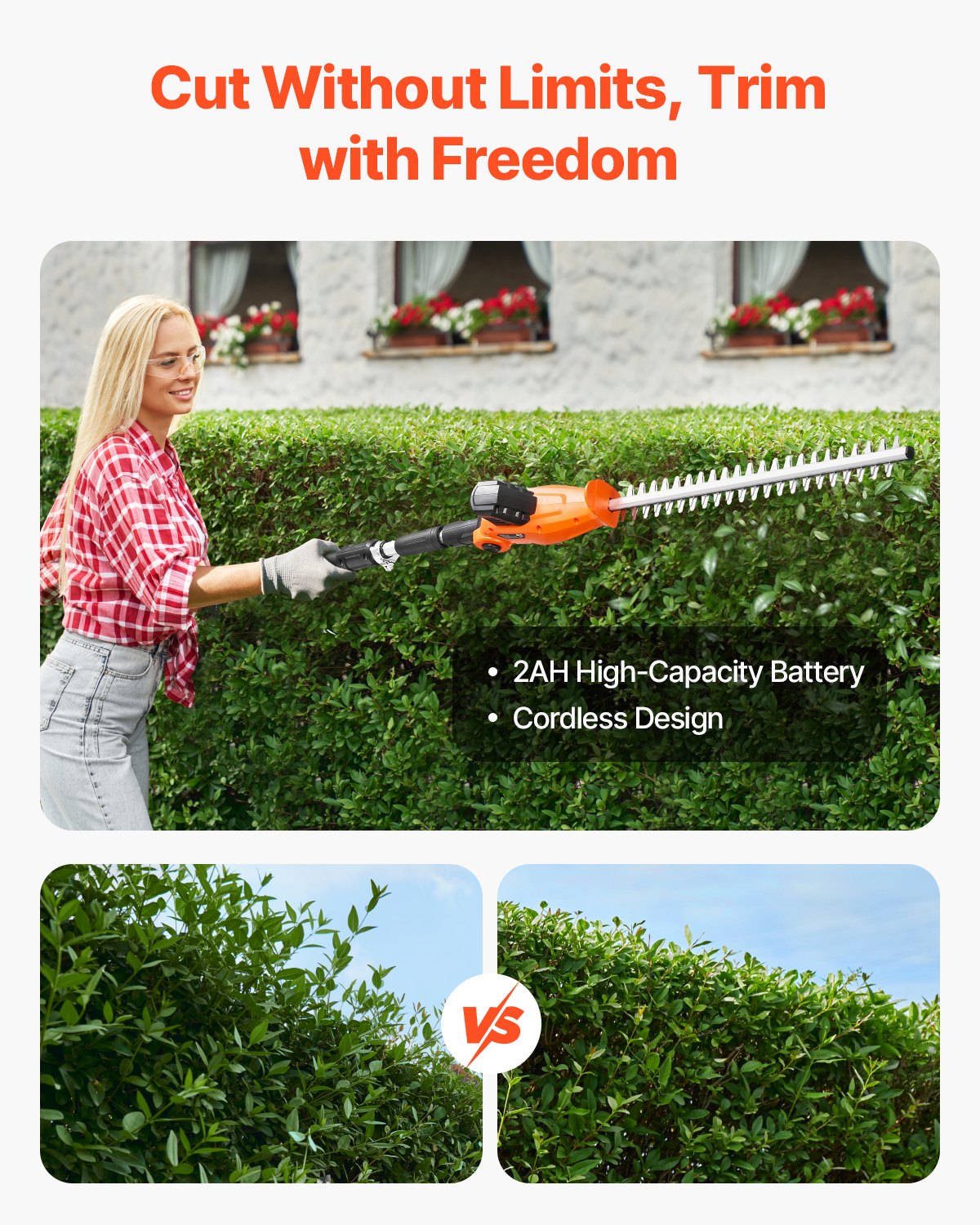 Electric Hedge Trimmer, 1200 RPM, 6.2 - 7.8 Ft Extendable, Pole Hedge