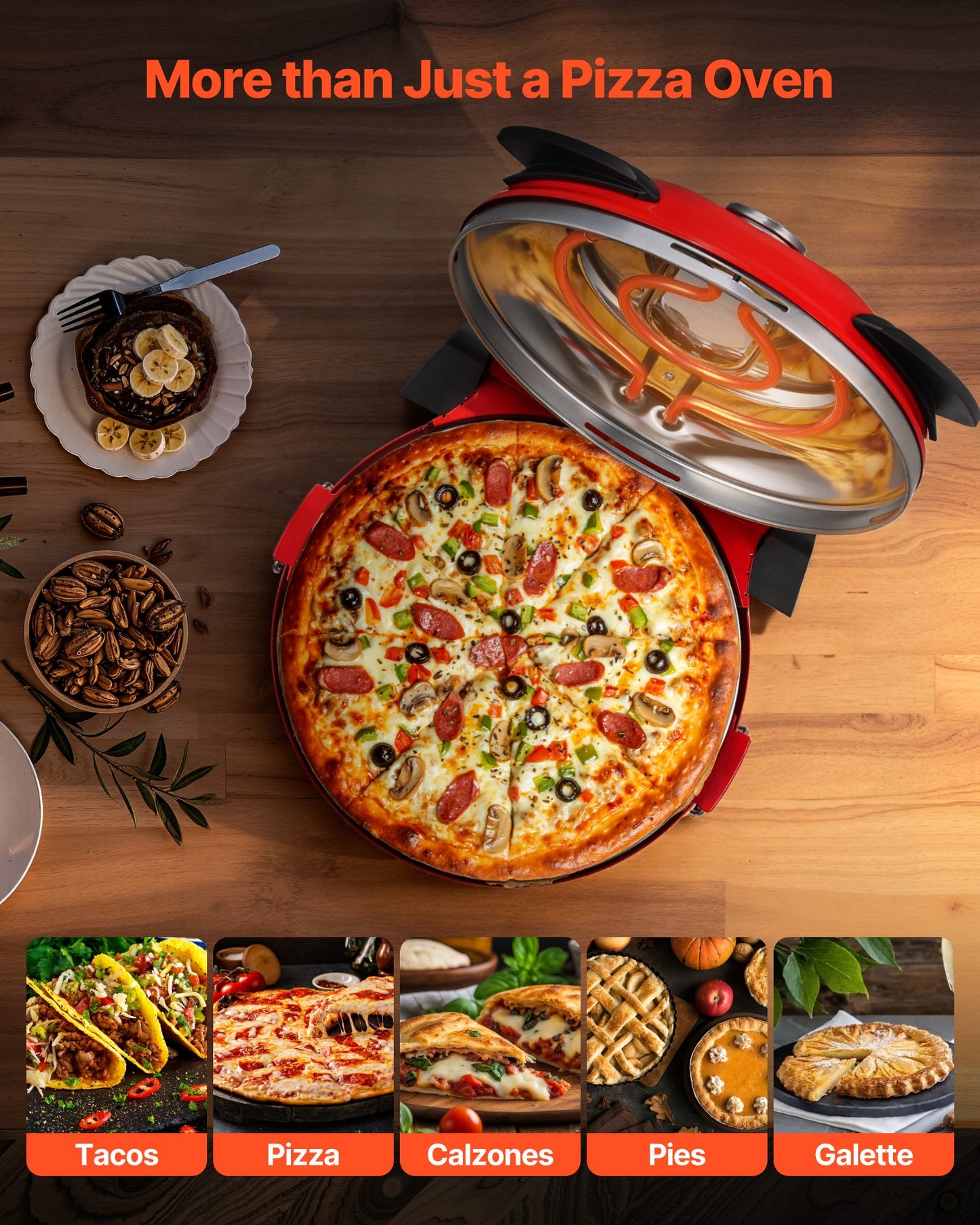 Pizza Oven, 304.8 mm Electric Pizza Maker, 1200W Electric Pizzas