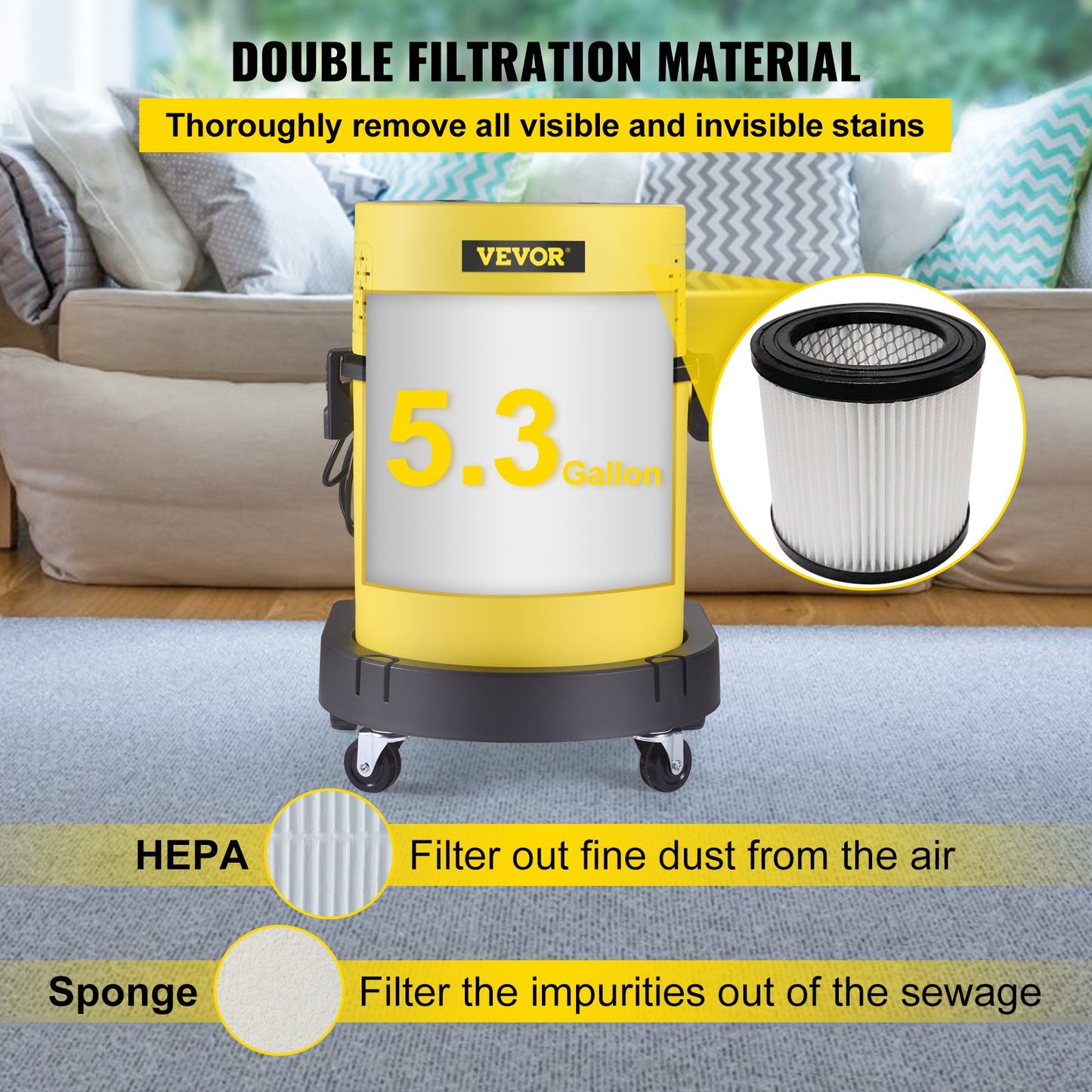 Wet Dry Vacuum Cleaner, 20.1 L 2 Peak HP, 4-in-1 Portable Shop Vacuum