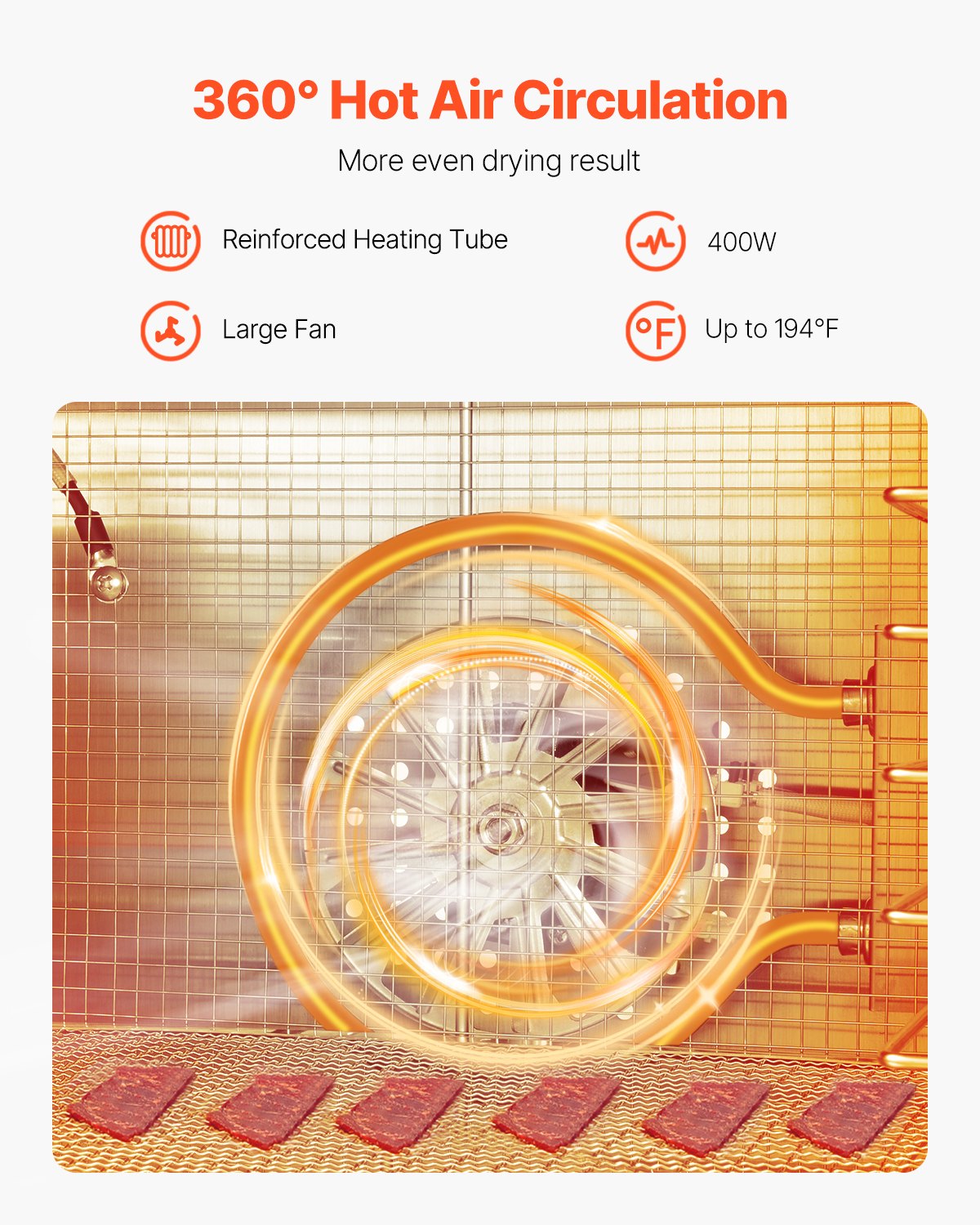 Food Dehydrator Machine, 6 Stainless Steel Trays, 400W Electric Food