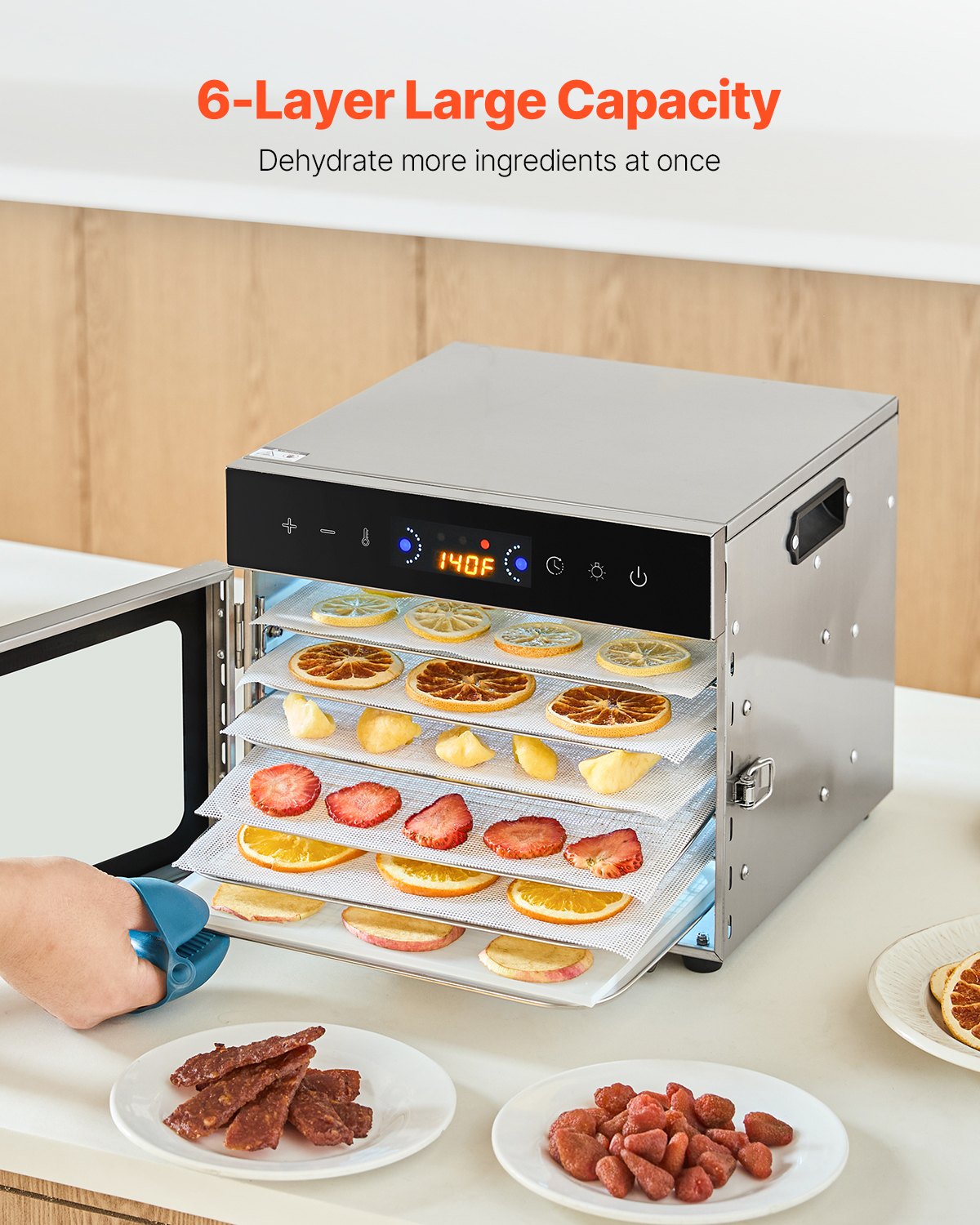 Food Dehydrator Machine, 6 Stainless Steel Trays, 400W Electric Food