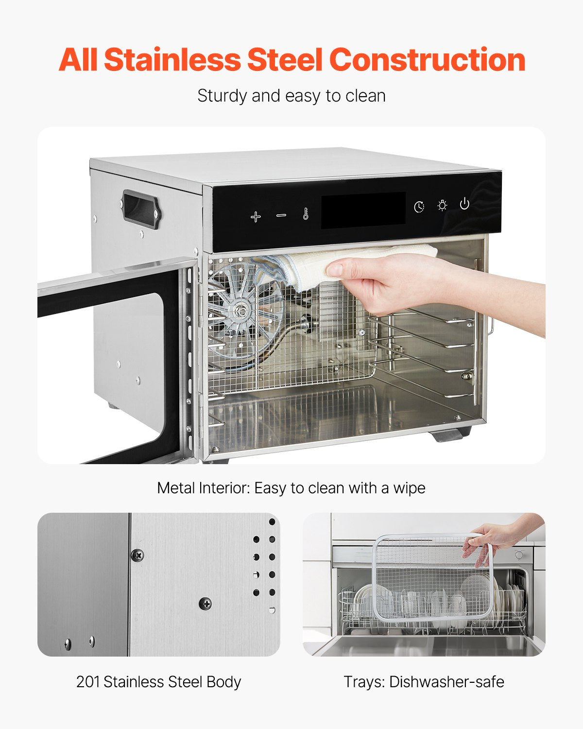 Food Dehydrator Machine, 6 Stainless Steel Trays, 400W Electric Food