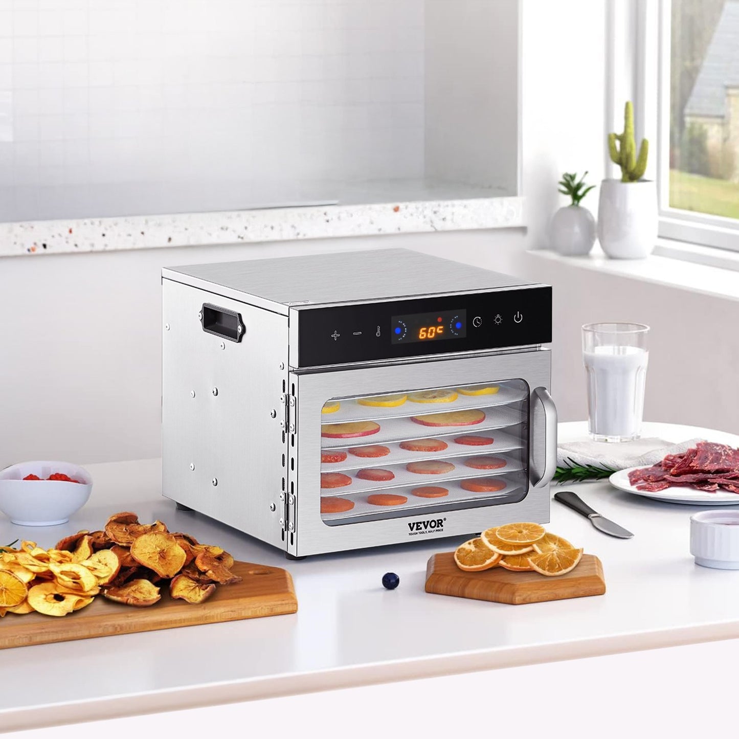Food Dehydrator Machine, 6 Stainless Steel Trays, 400W Electric Food