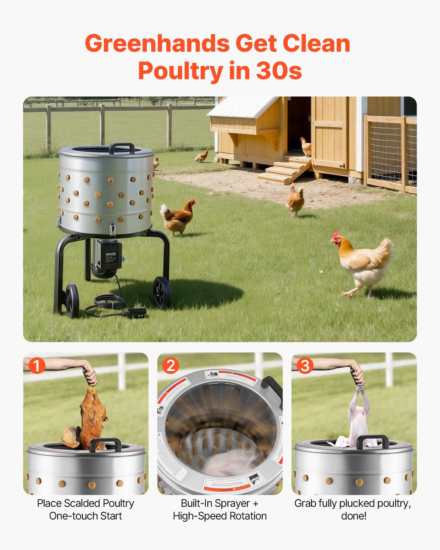 Chicken Plucker Machine, 500mm Drum, 900W & 230RPM Electric Chicken