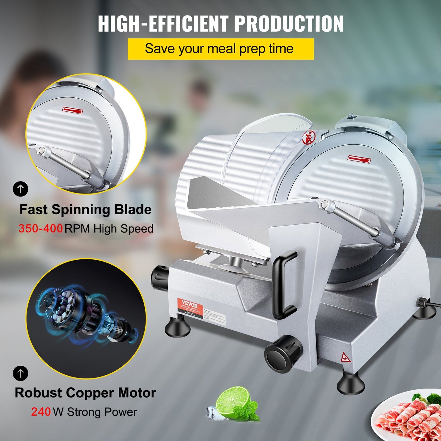 Commercial Meat Slicer, 240W Electric Deli Food Slicer, 10 inch Carbon