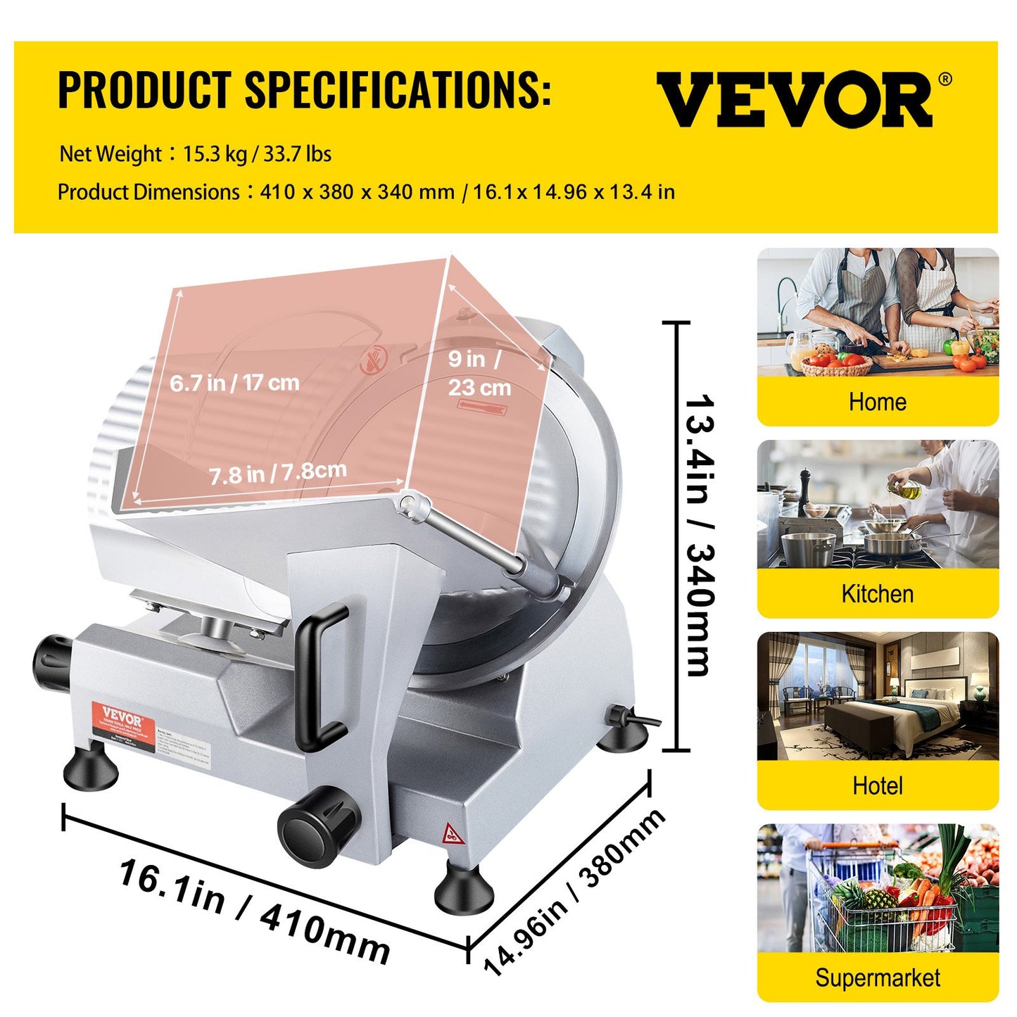 Commercial Meat Slicer, 240W Electric Deli Food Slicer, 10 inch Carbon