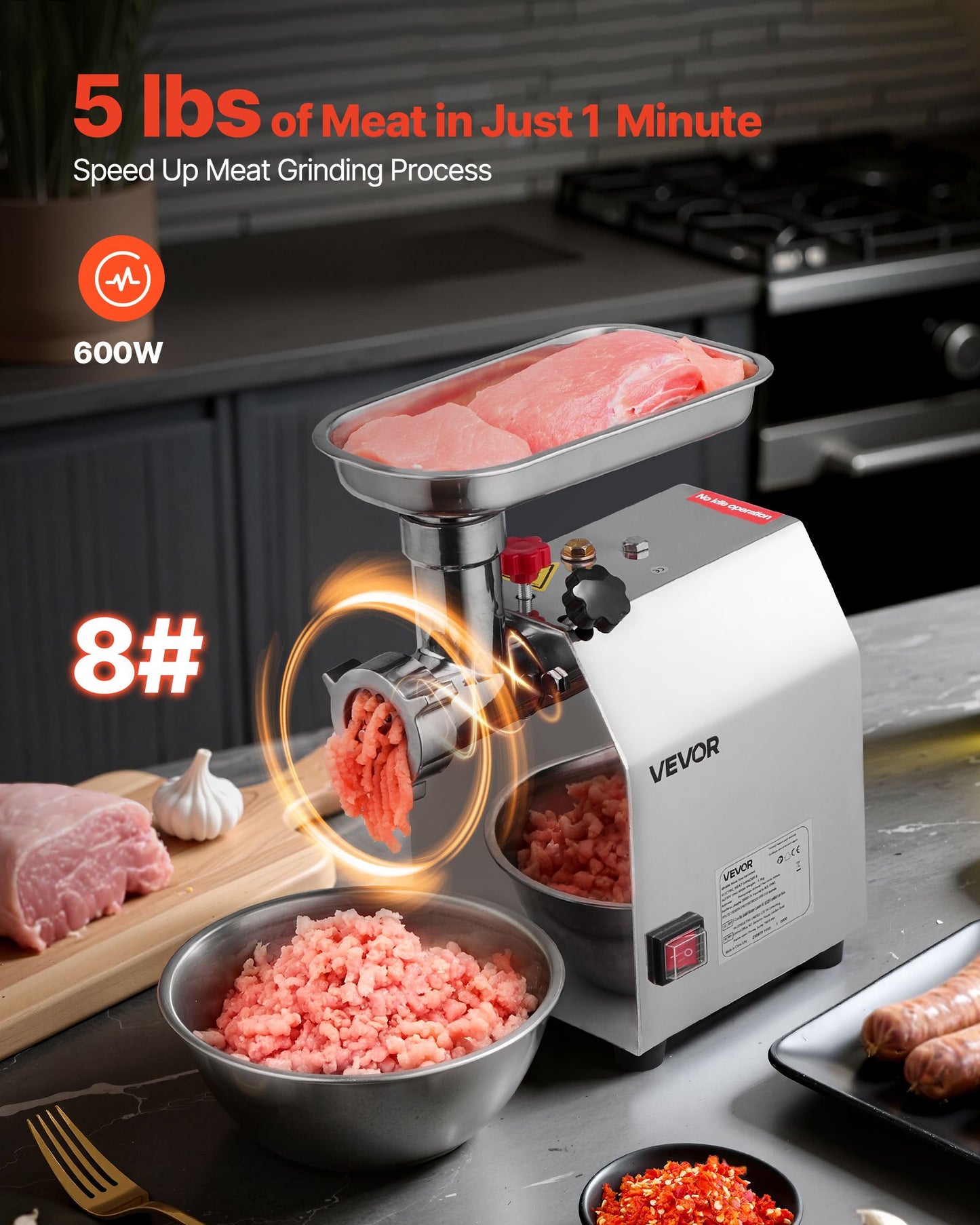 Commercial Electric Meat Grinder, 2.27 kg/min Capacity, #8 Industrial