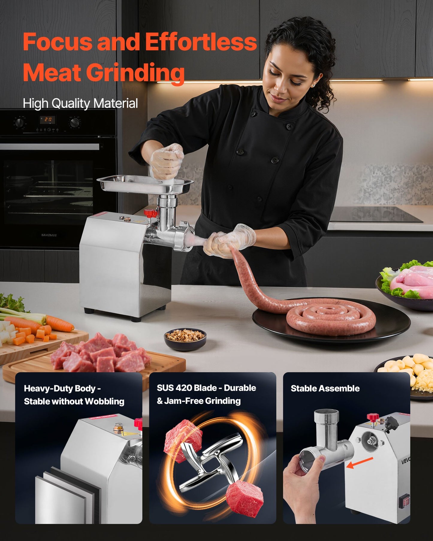 Commercial Electric Meat Grinder, 2.27 kg/min Capacity, #8 Industrial