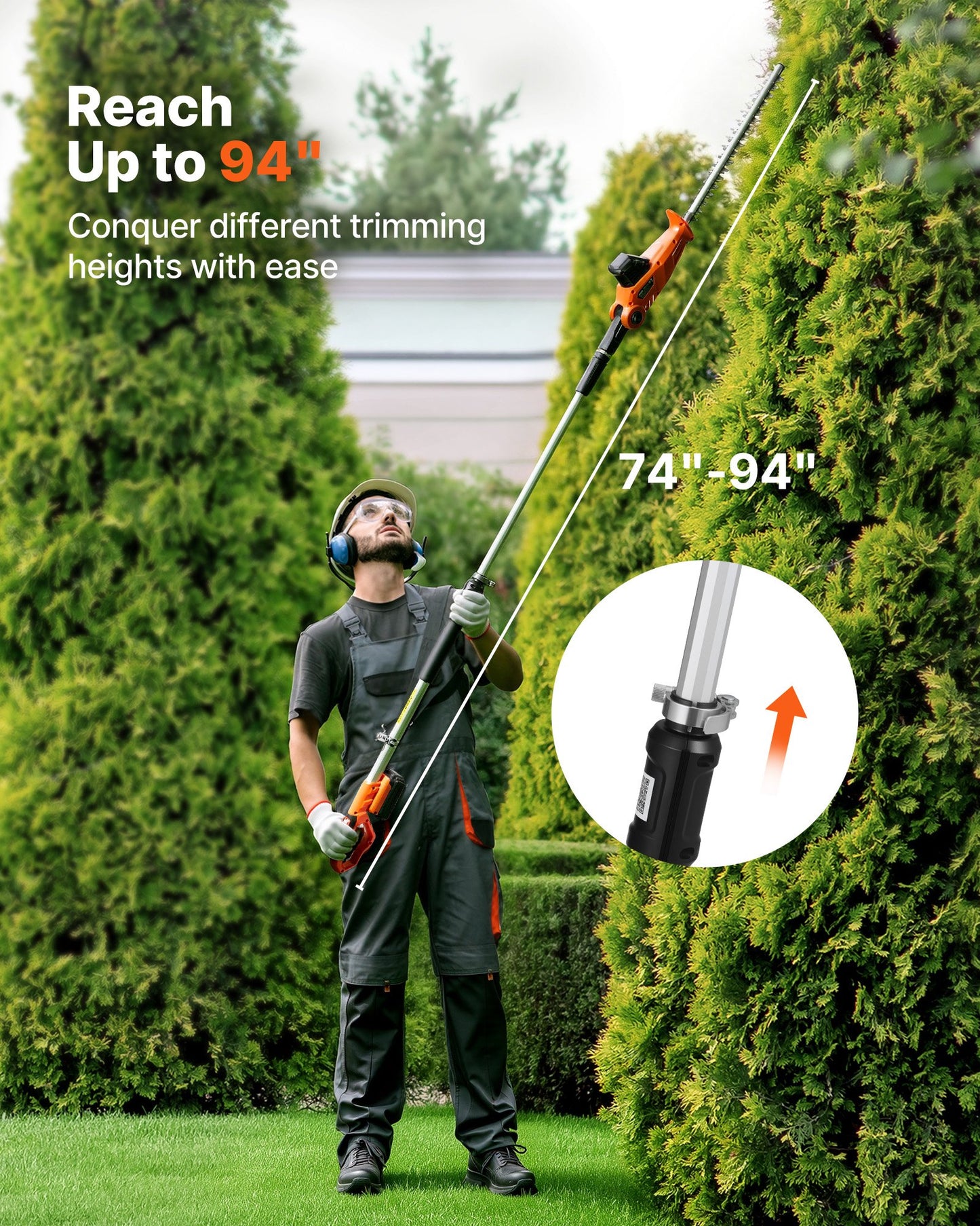 Cordless Pole Hedge Trimmer, 20V Electric Bush Trimmer Kit with 457.2