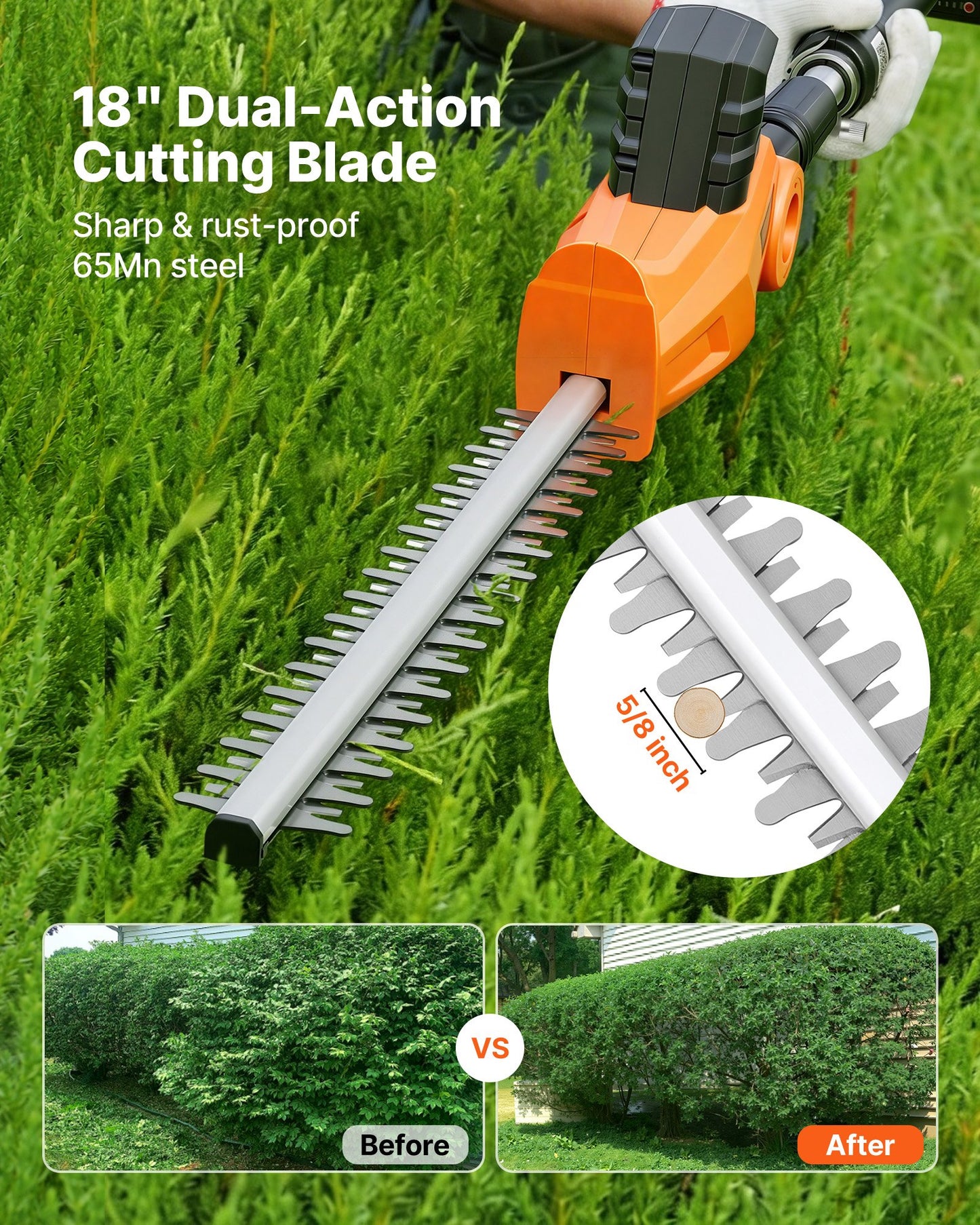 Cordless Pole Hedge Trimmer, 20V Electric Bush Trimmer Kit with 457.2