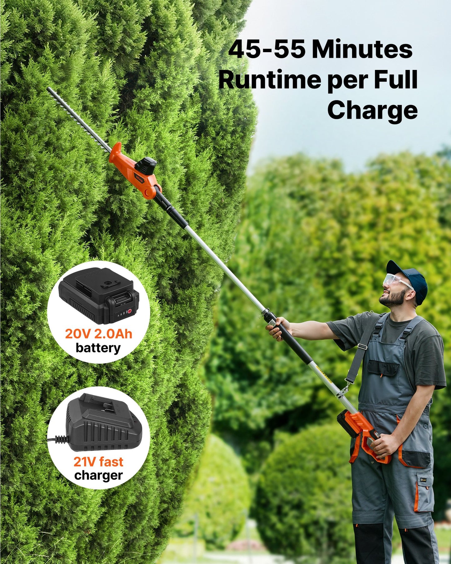Cordless Pole Hedge Trimmer, 20V Electric Bush Trimmer Kit with 457.2