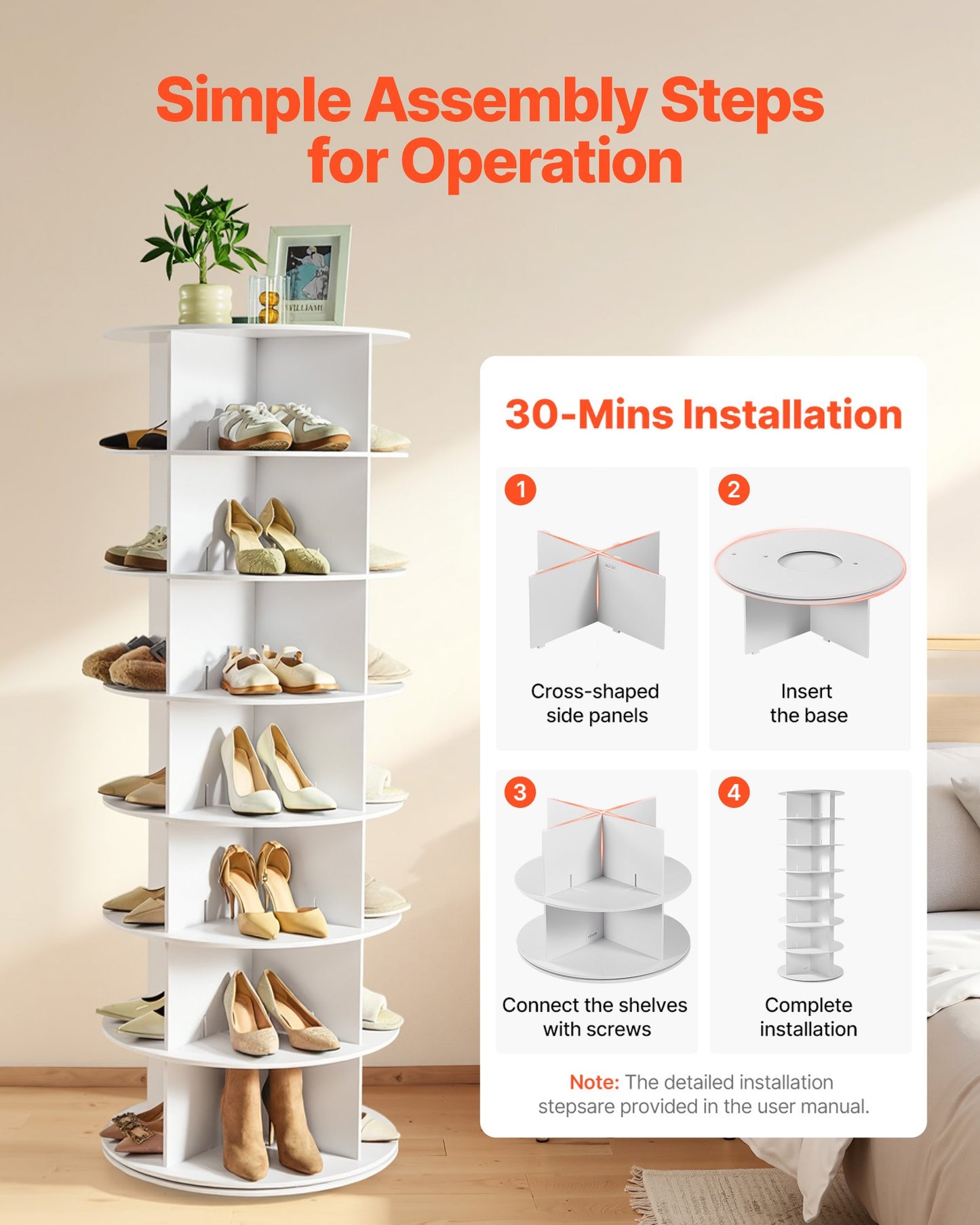 7 Tiers Rotating Shoe Rack Tower, 360° Spinning Shoe Rack, Revolving