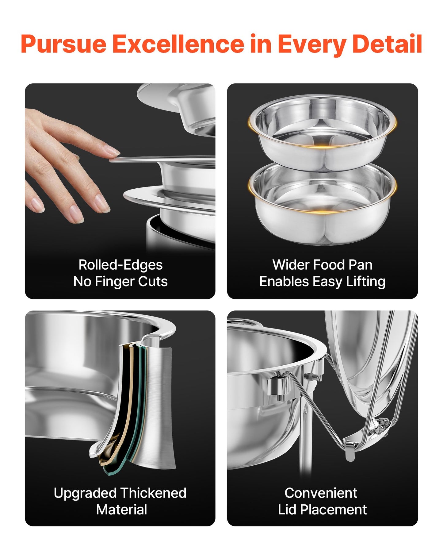 Chafing Dish Buffet Set, 5 Qt 4 Pack, Stainless Steel Chafer with 4