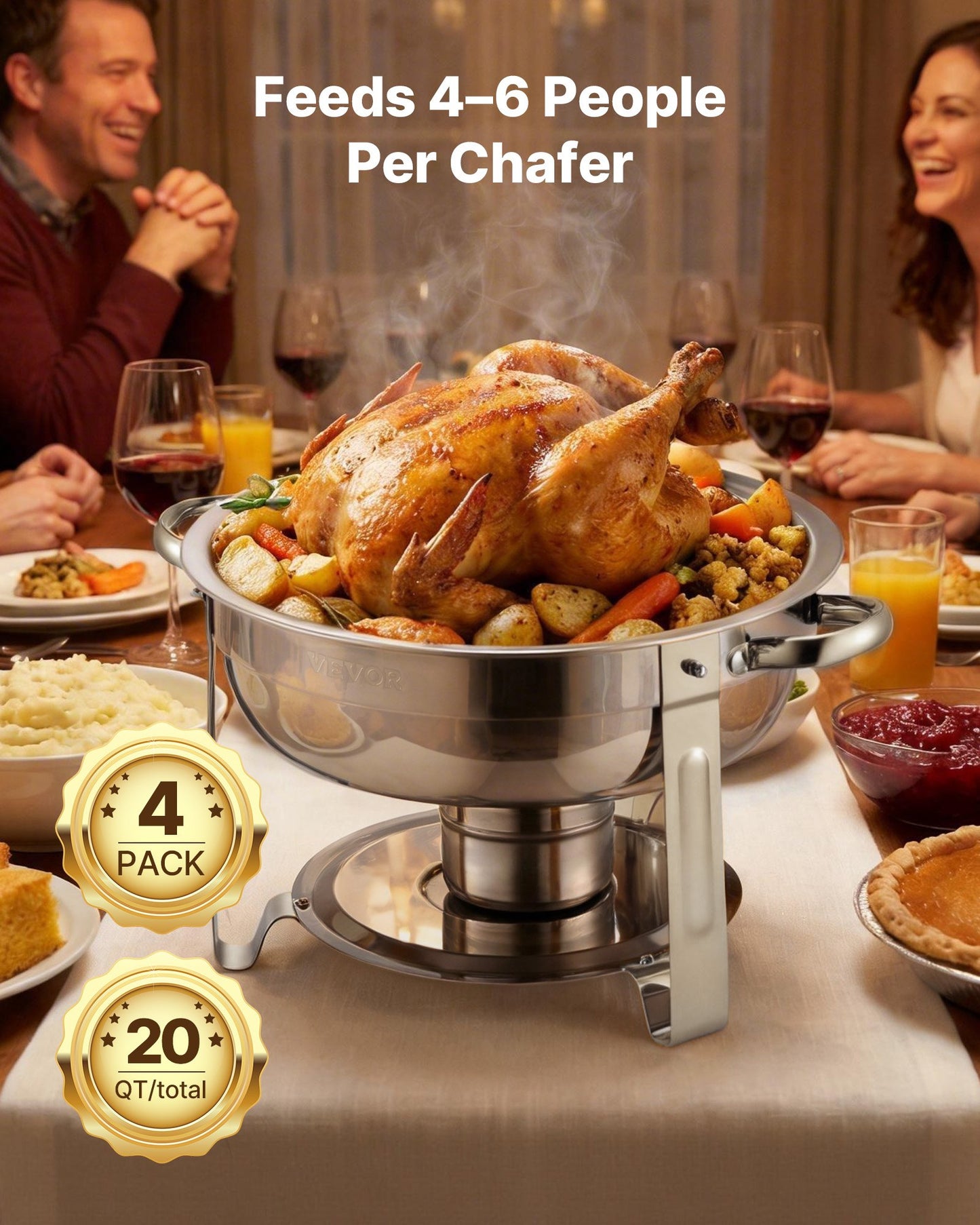 Chafing Dish Buffet Set, 5 Qt 4 Pack, Stainless Steel Chafer with 4