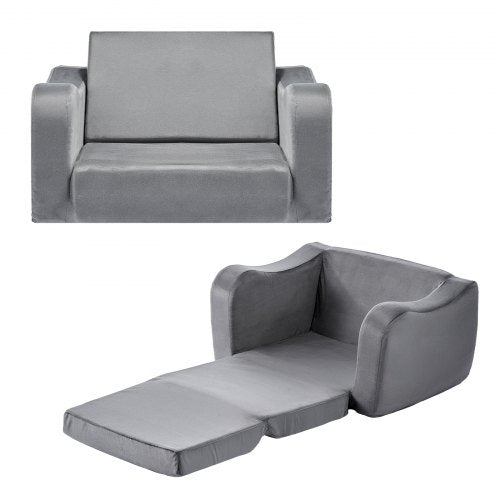 2-in-1 Kids Sofa, Foldable Toddler Soft Couch with Armrests, Made of
