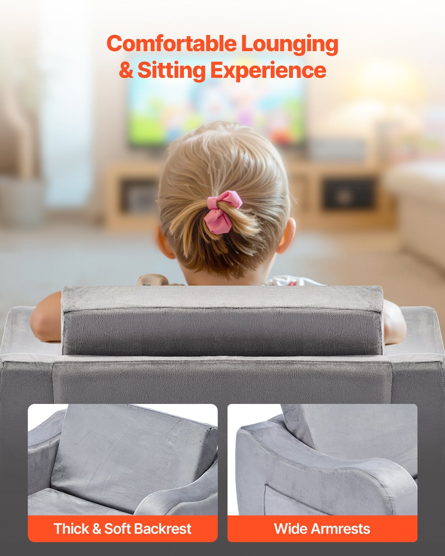 2-in-1 Kids Sofa, Foldable Toddler Soft Couch with Armrests, Made of