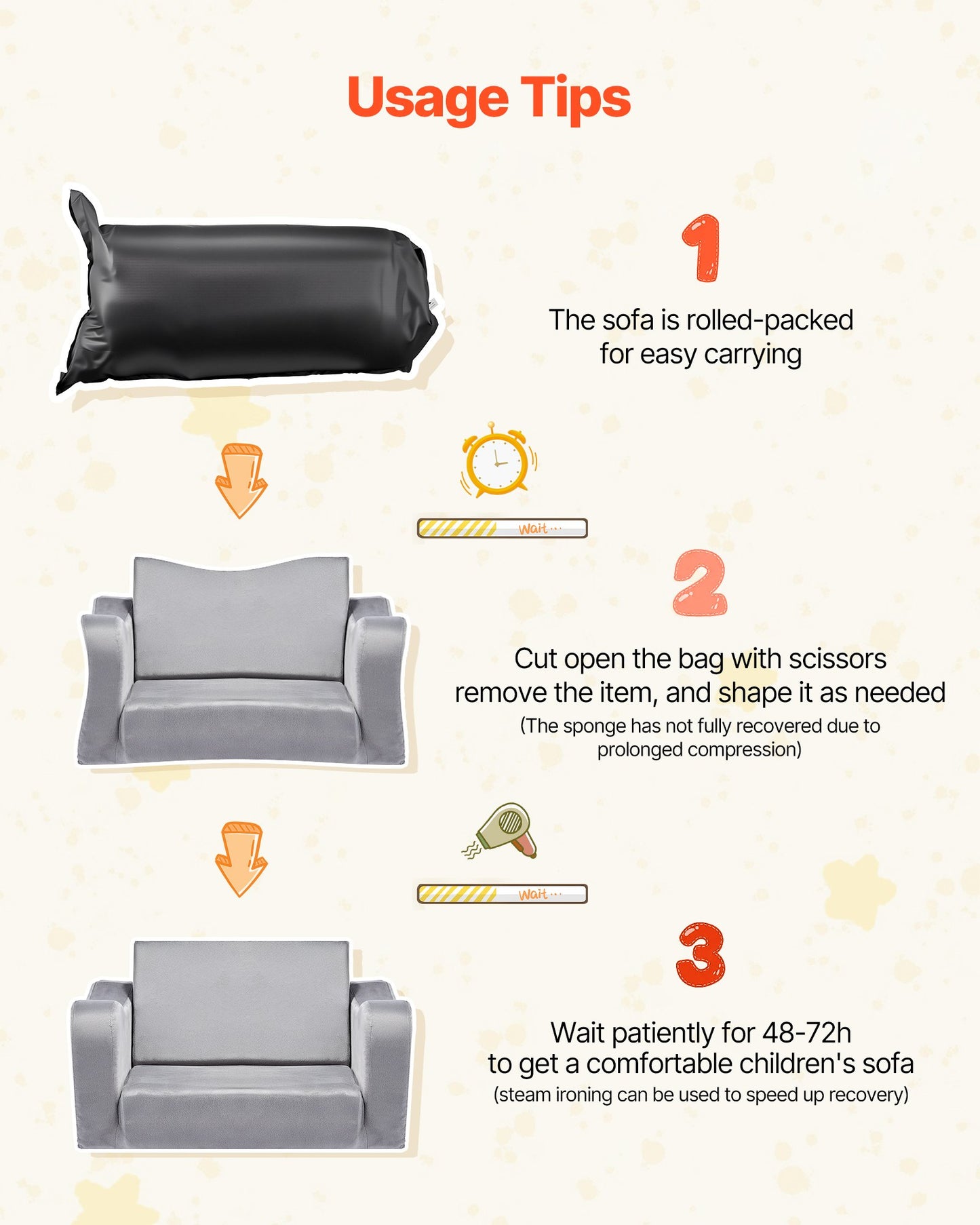 2-in-1 Kids Sofa, Foldable Toddler Soft Couch with Armrests, Made of