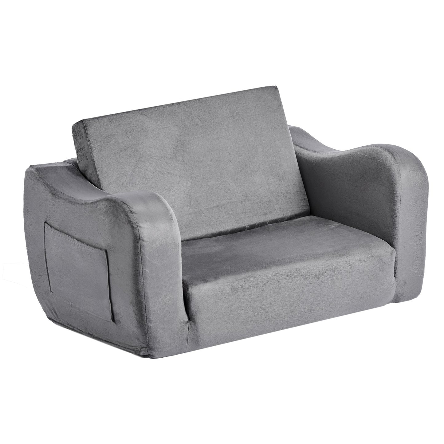 2-in-1 Kids Sofa, Foldable Toddler Soft Couch with Armrests, Made of