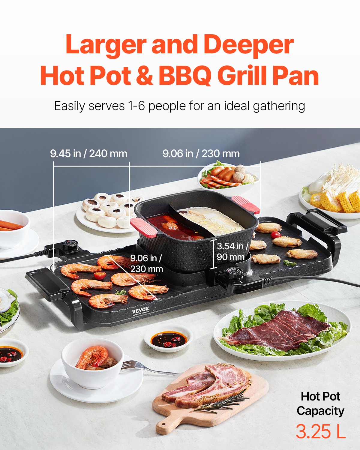 Hot Pot with Grill, 2300W 2-in-1 Electric Smokeless Grill and Hot Pot,